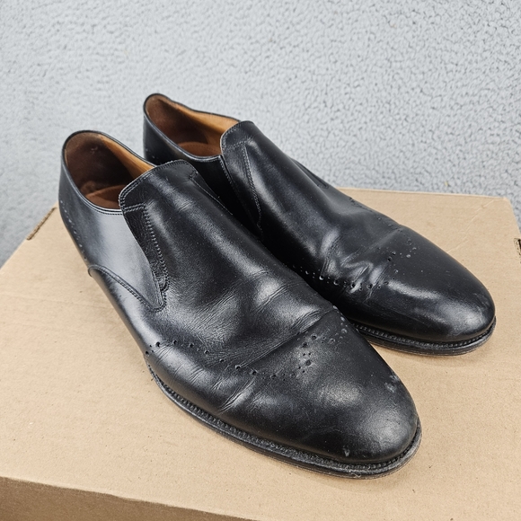 Allen Edmonds Lucca Black Leather Slip-On Italian Brogue Bristol Loafers 13 - Picture 1 of 7